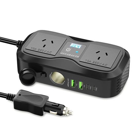AUCARAUTO 200W Car Power Inverter 7-in-1 Fast Charging Adapter DC 12V Black NEW