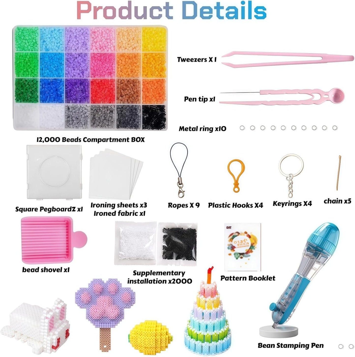 Colorful 14000 Piece Fuse Bead Set with Pegboards and Accessories NEW