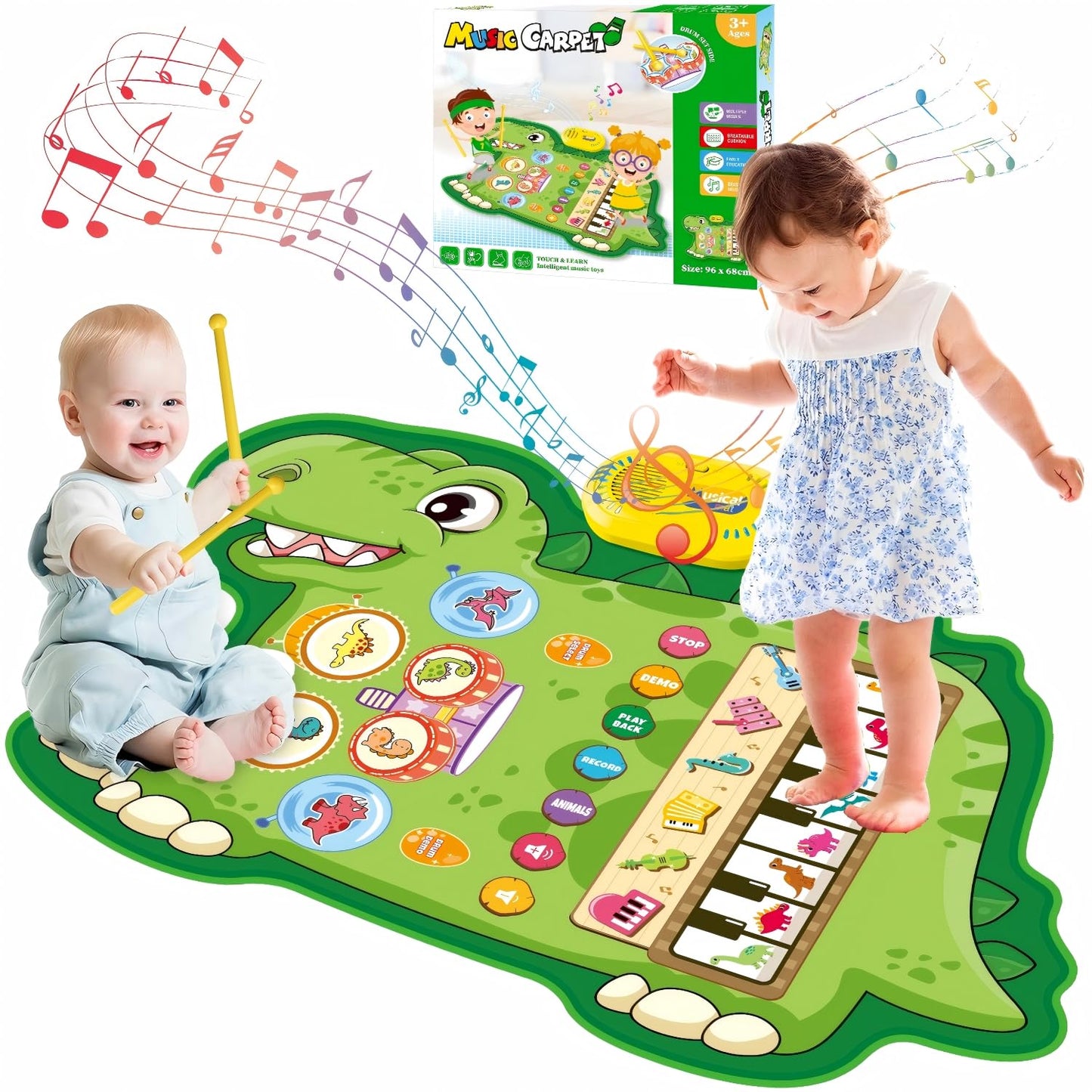Musical Toy Instruments Piano Keyboard & Drum Mat Green Size 96x68cm DEMO