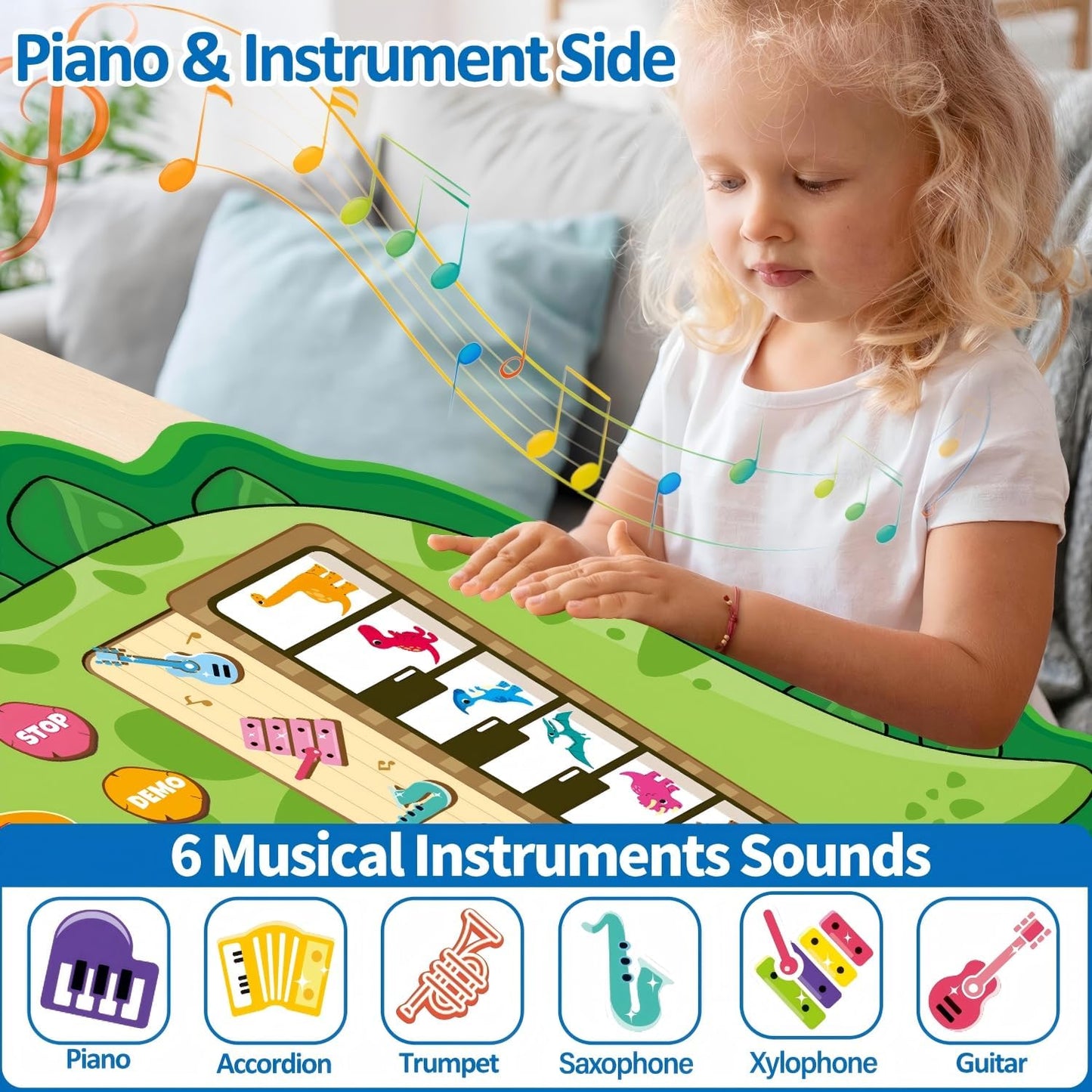 Musical Toy Instruments Piano Keyboard & Drum Mat Green Size 96x68cm DEMO