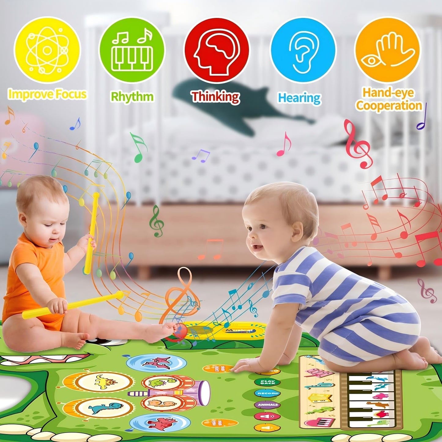 Musical Toy Instruments Piano Keyboard & Drum Mat Green Size 96x68cm DEMO