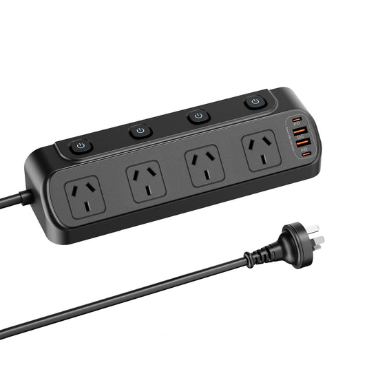 20W Power Strip with 4 Outlets and Dual USB Ports for Fast Charging - Black DEMO