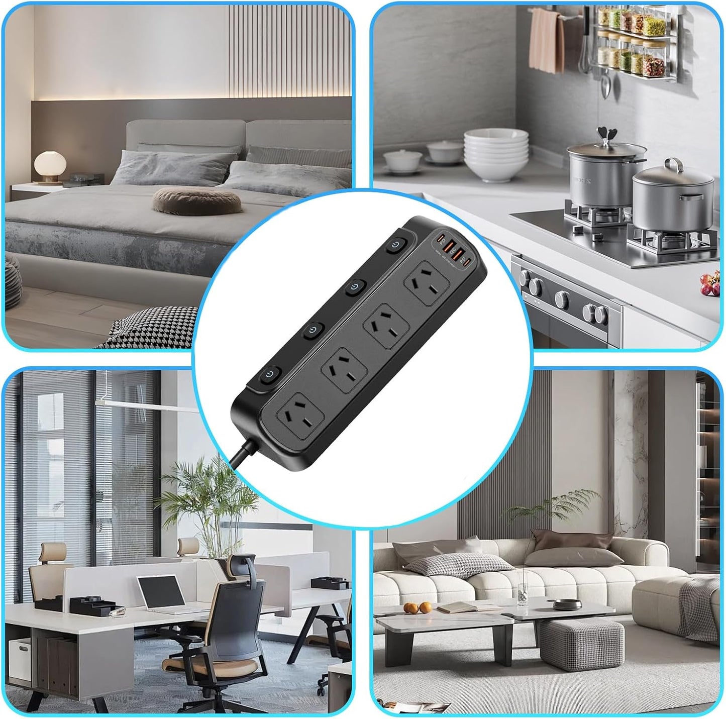 20W Power Strip with 4 Outlets and Dual USB Ports for Fast Charging - Black DEMO