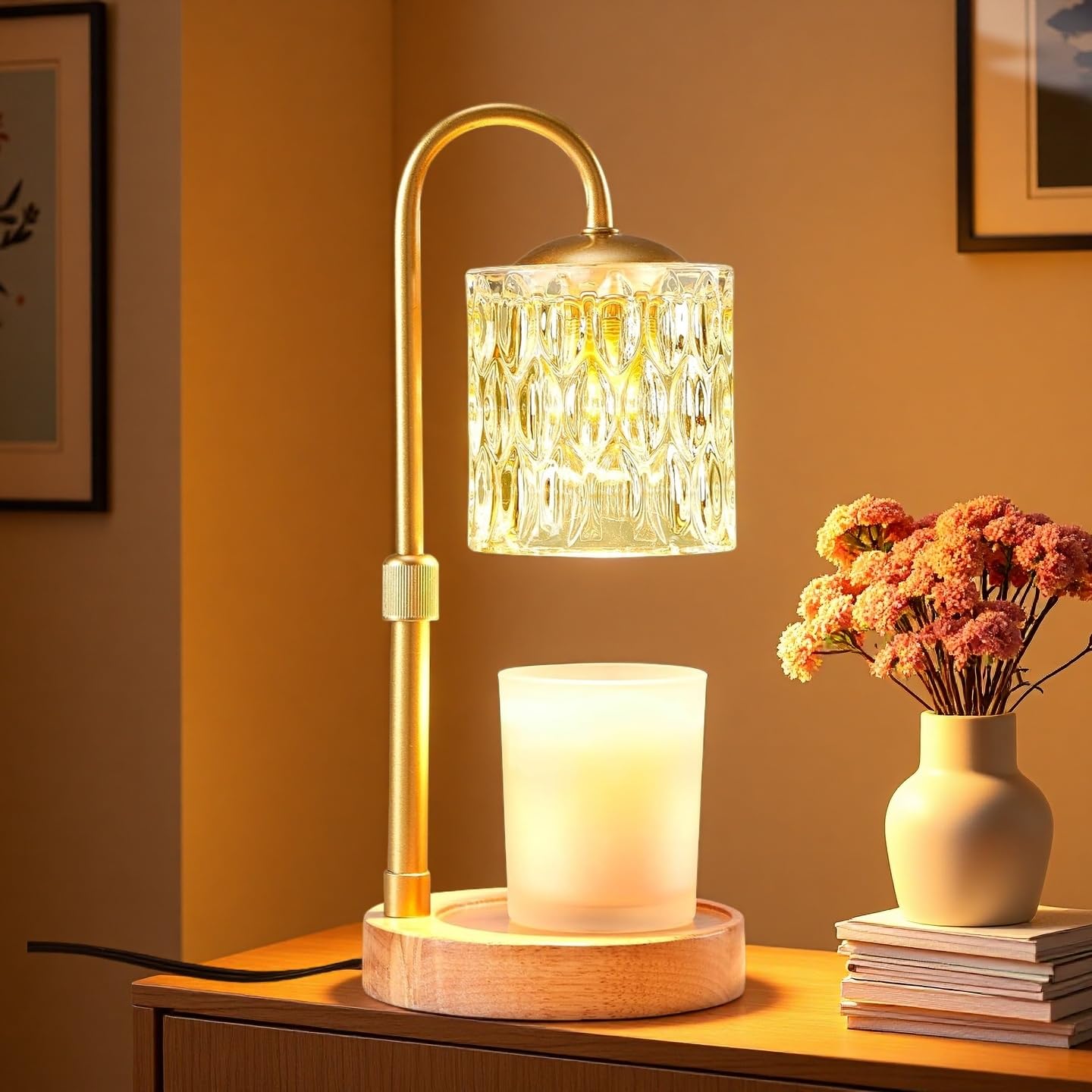 Dimmable Gold Candle Warmer Lamp with Timer & Adjustable Brightness NEW