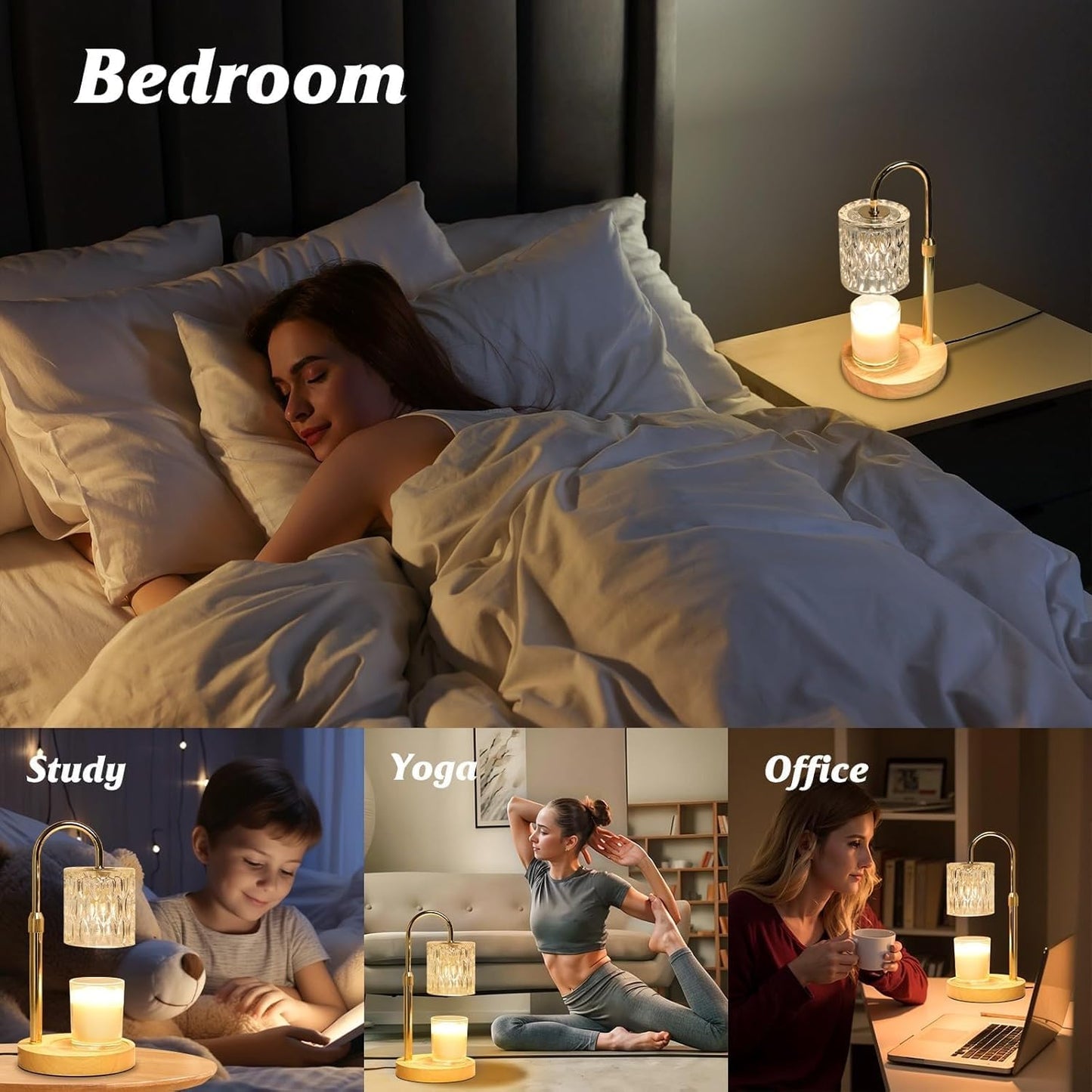 Dimmable Gold Candle Warmer Lamp with Timer & Adjustable Brightness NEW