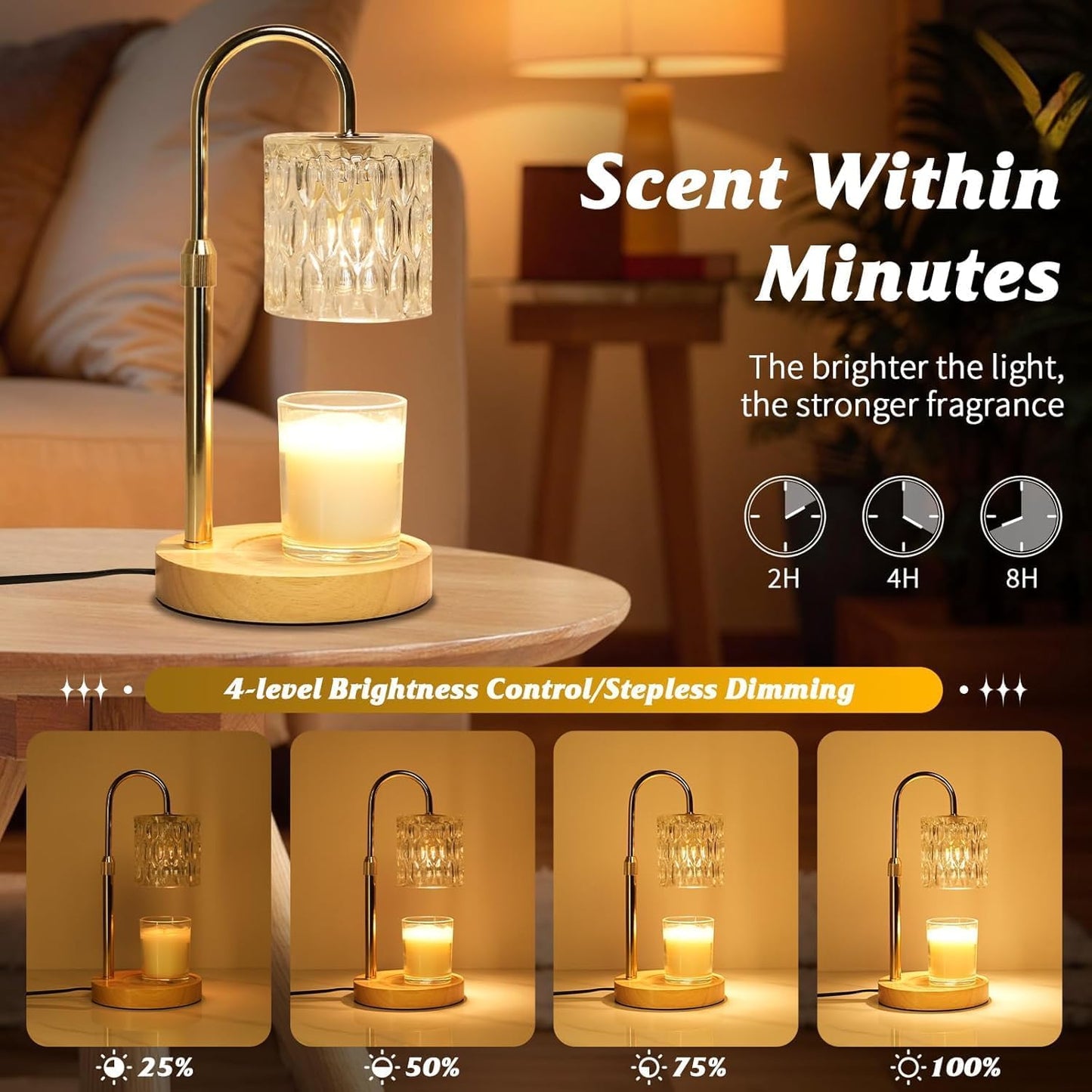 Dimmable Gold Candle Warmer Lamp with Timer & Adjustable Brightness NEW