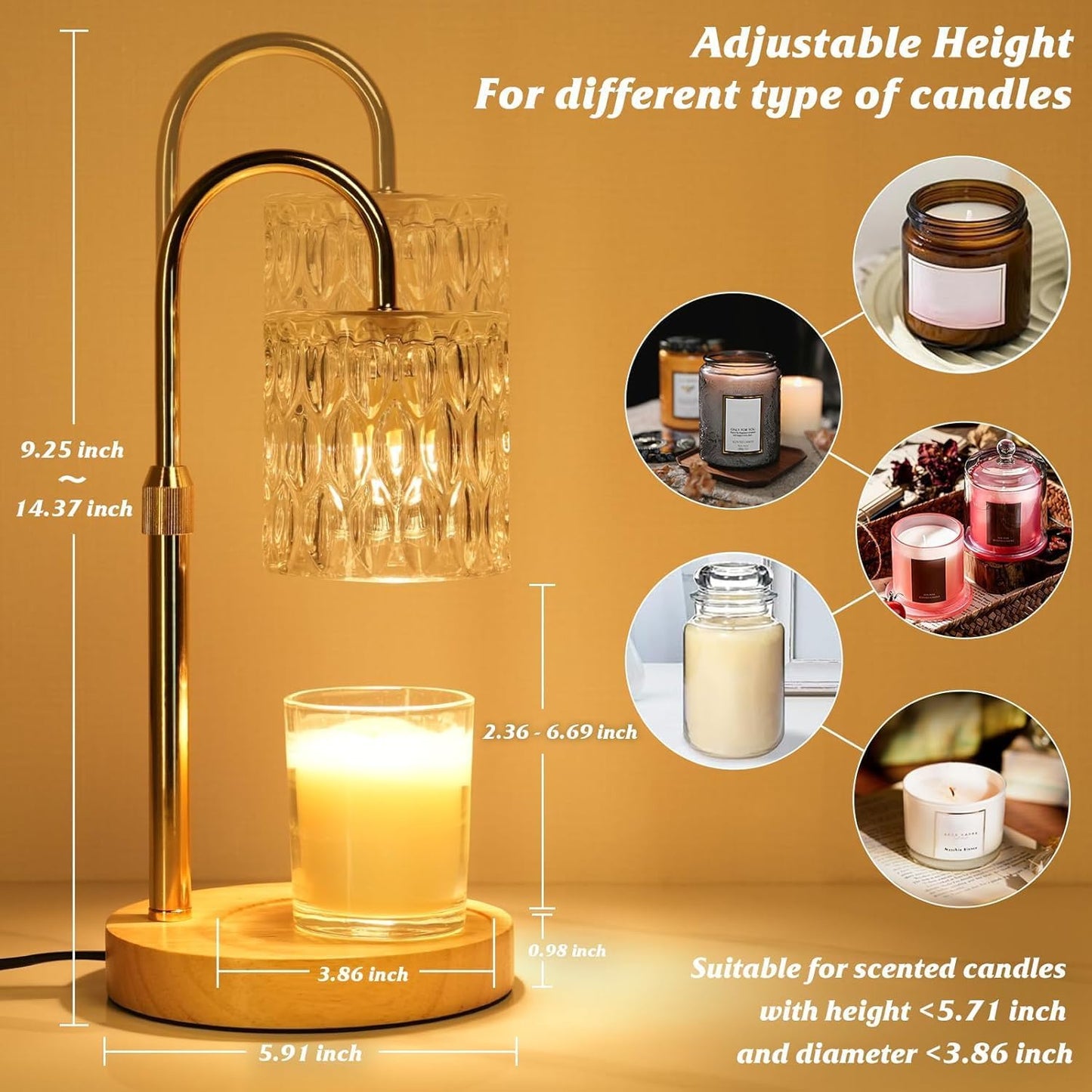 Dimmable Gold Candle Warmer Lamp with Timer & Adjustable Brightness NEW