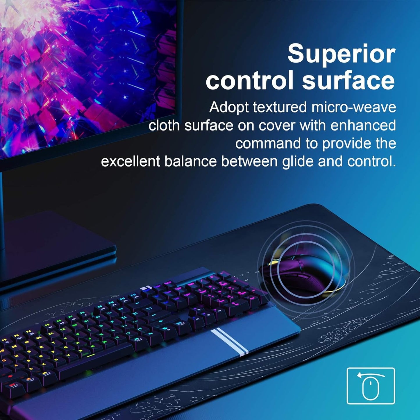 DAWNTREES Large Topographic Waves Liquid Gaming Mouse Pad, 120 x 60 cm, DEMO