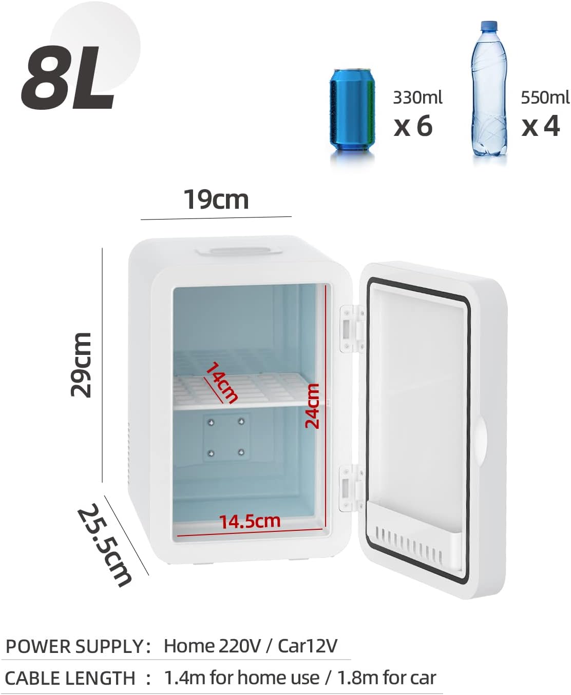 Portable 8L Refrigerators White Makeup Fridge with Dimmable LED Light DEMO