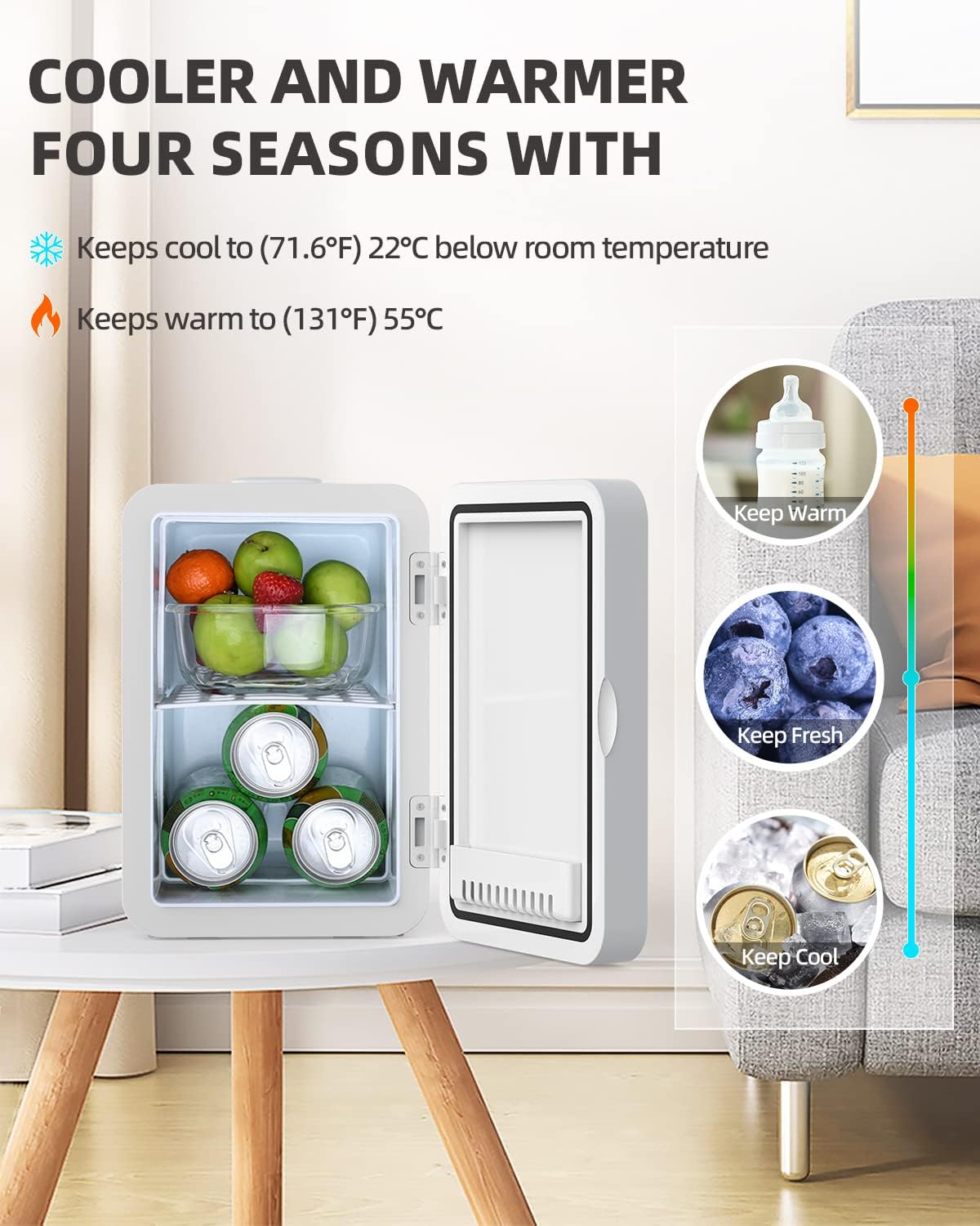 Portable 8L Refrigerators White Makeup Fridge with Dimmable LED Light DEMO
