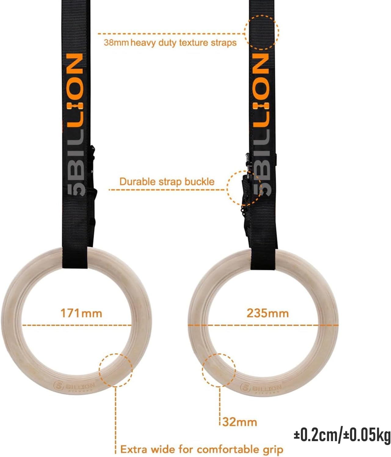 5BILLION Adjustable Gymnastics Rings for Home Workout Equipment, 32mm DEMO