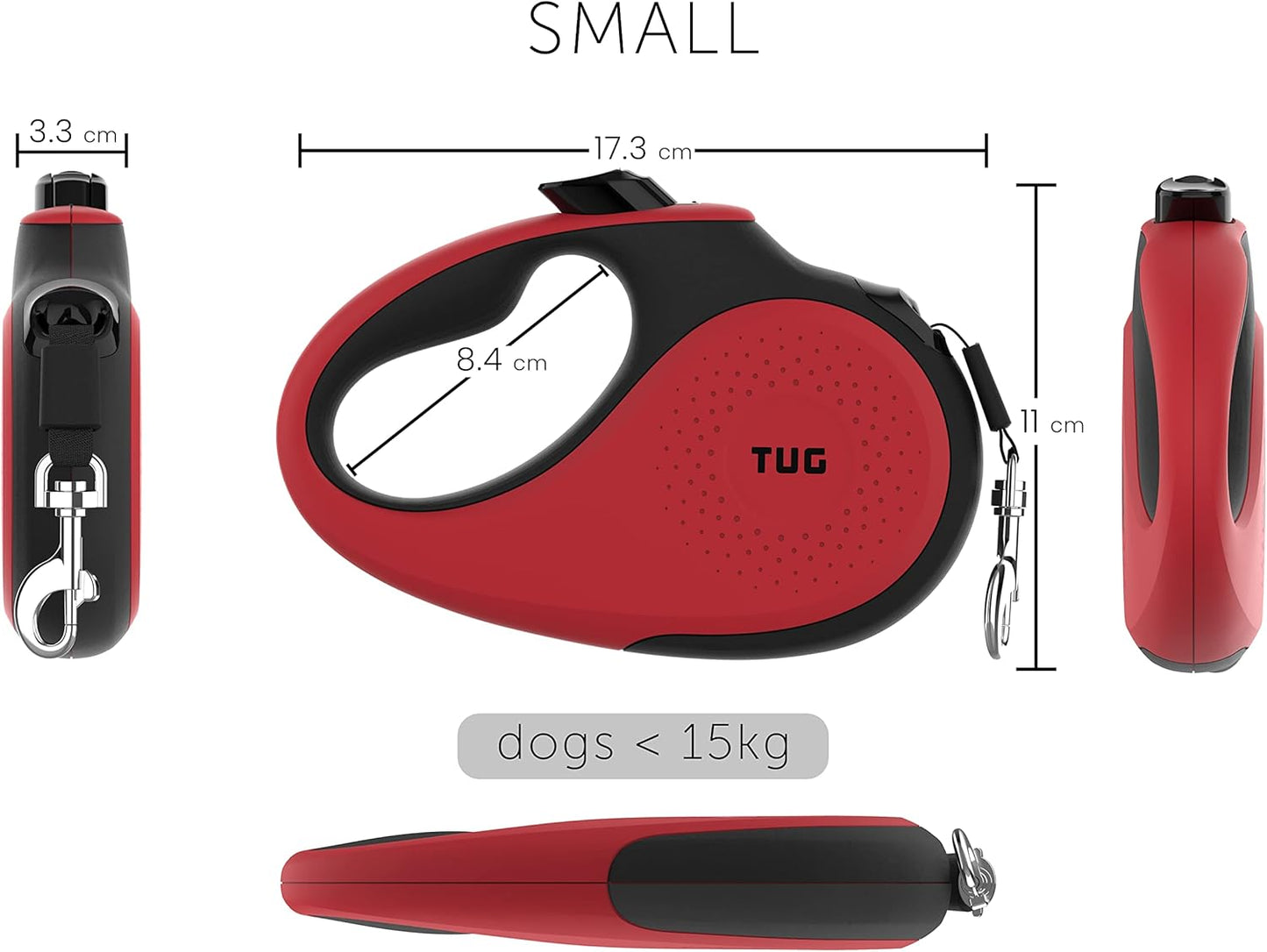 TUG Retractable Dog Leash Tangle-Free Nylon 5m Strong Durable Red Size Small NEW