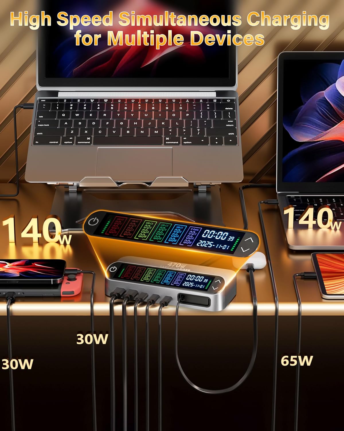 470W USB-C Chargers Charging Station with 140W GaN Desktop Charger in NEW