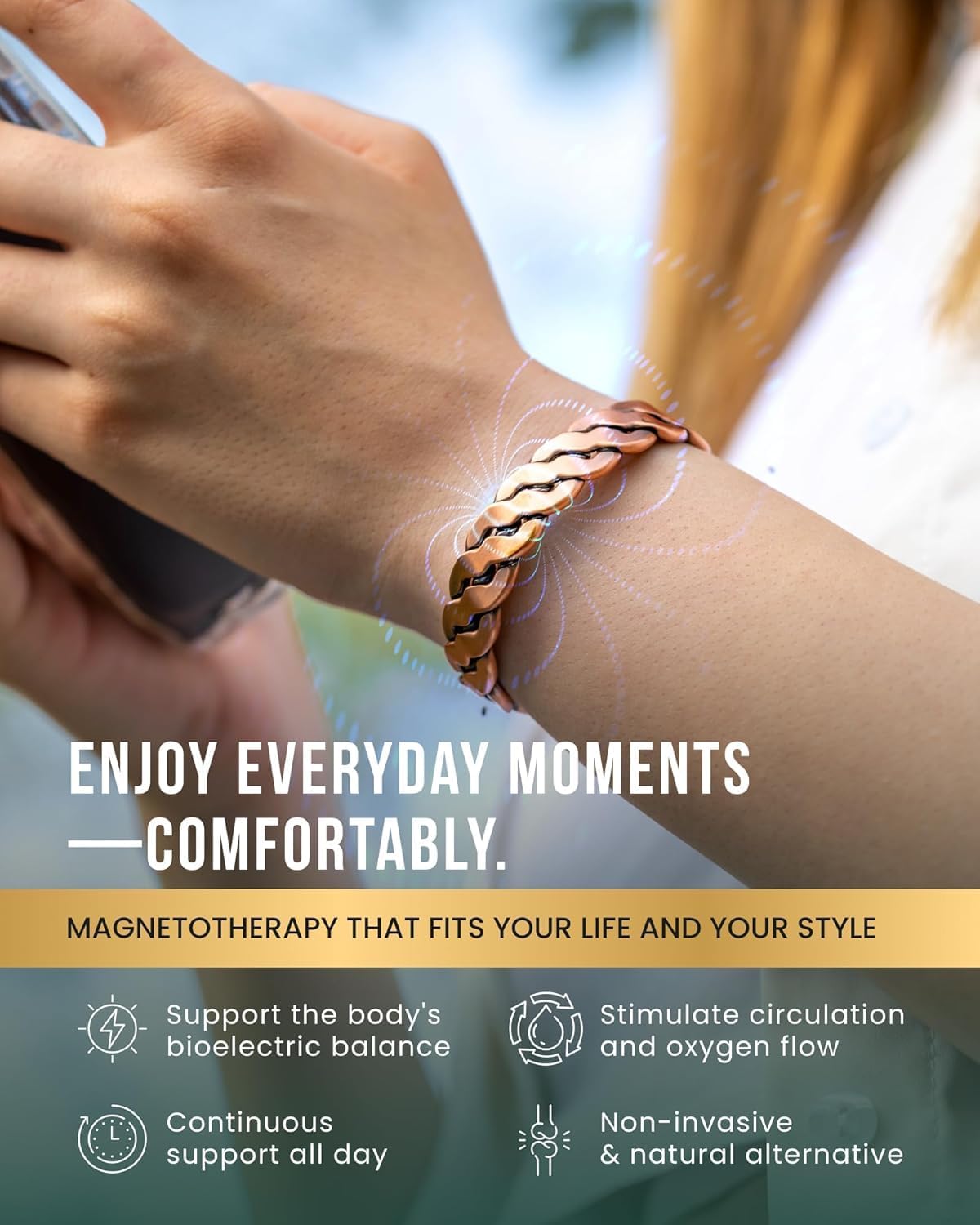 MagnetRX Copper Magnetic Bracelet for Effective Field Therapy Size One Size NEW