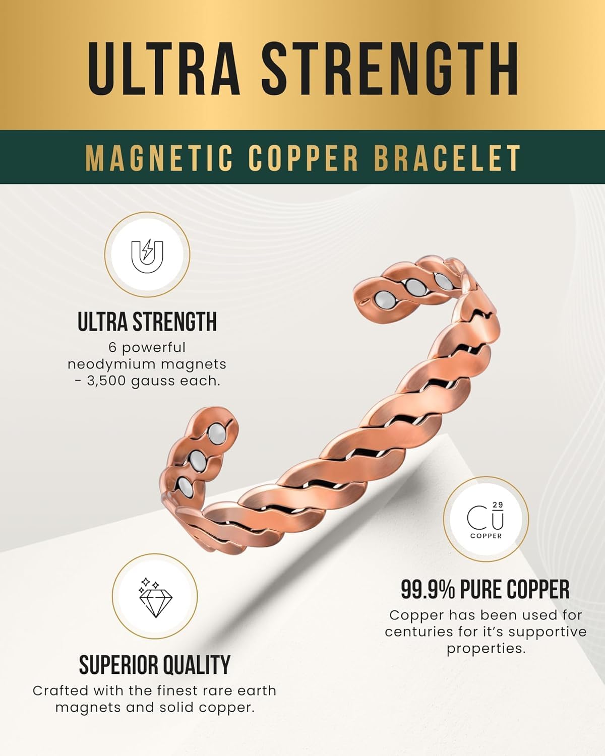 MagnetRX Copper Magnetic Bracelet for Effective Field Therapy Size One Size NEW