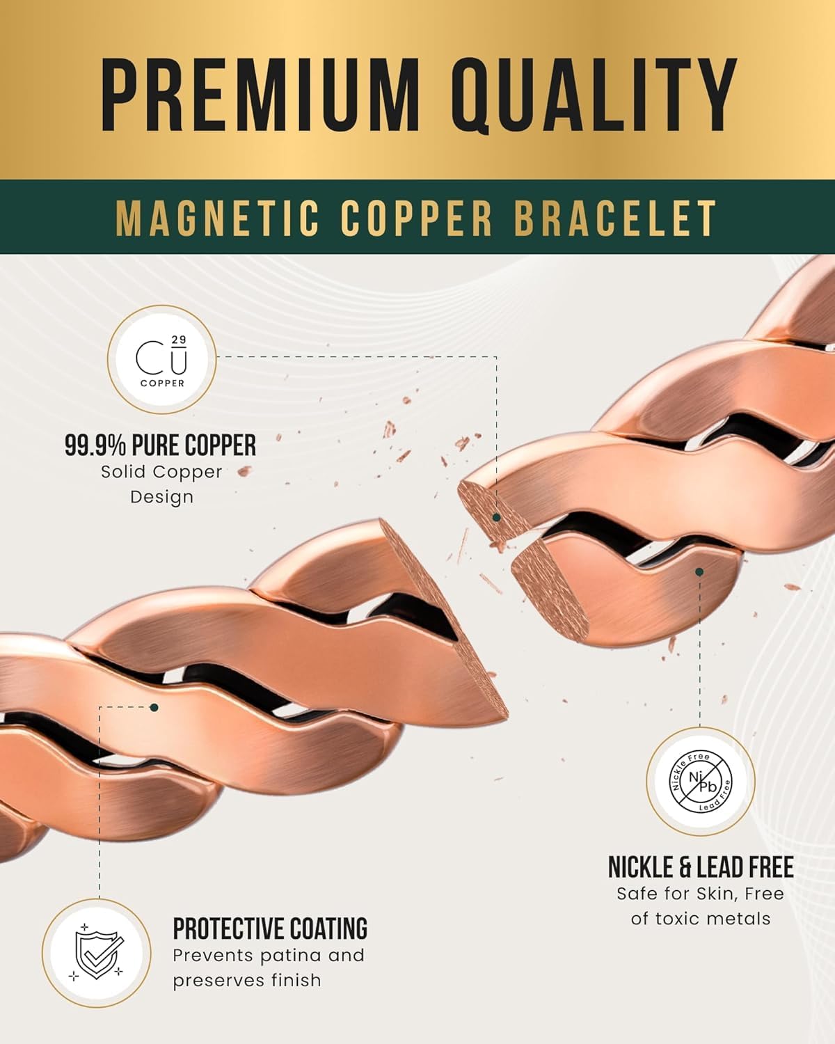 MagnetRX Copper Magnetic Bracelet for Effective Field Therapy Size One Size NEW
