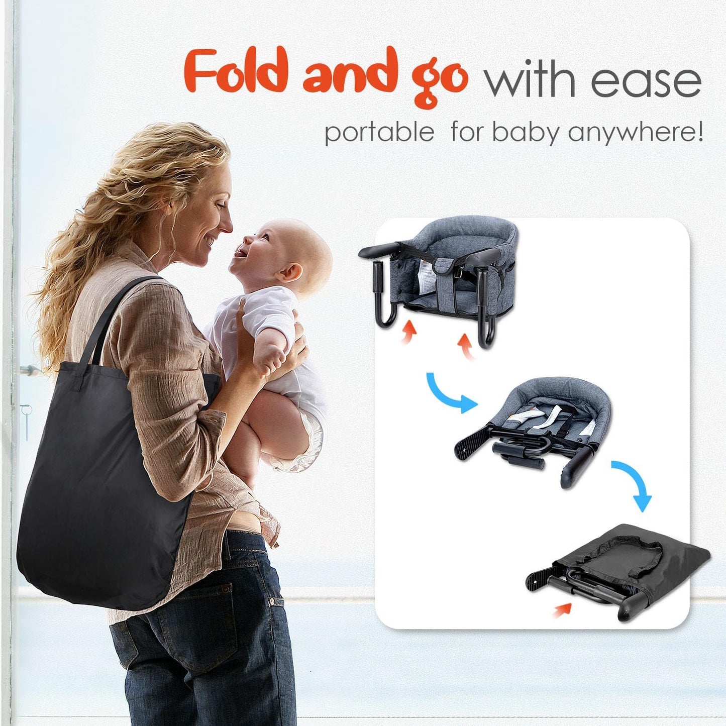 lulunemo Portable Highchairs Foldable Highchair for Babies 6-36 Months, Grey NEW