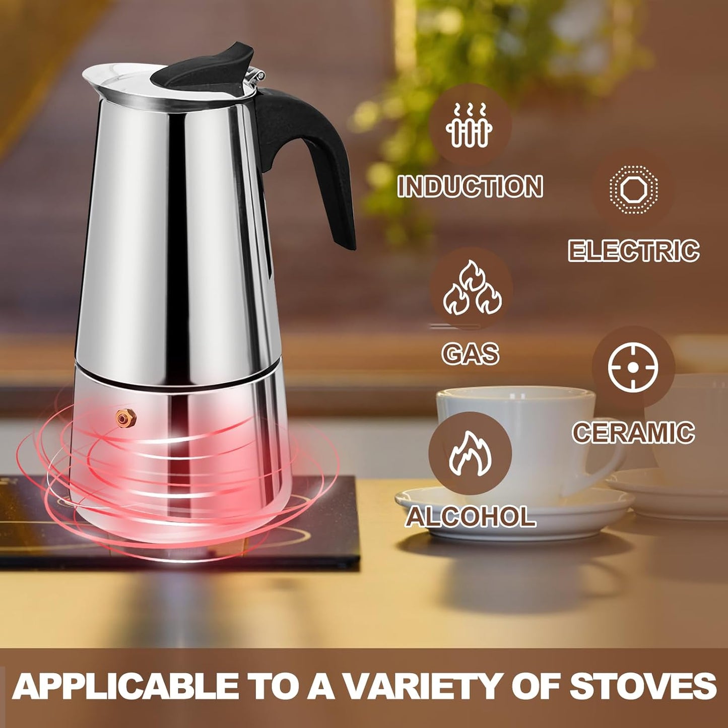 Stainless Steel Stovetop Espresso Moka Pot Coffee Maker, 200ml Brewer Size NEW