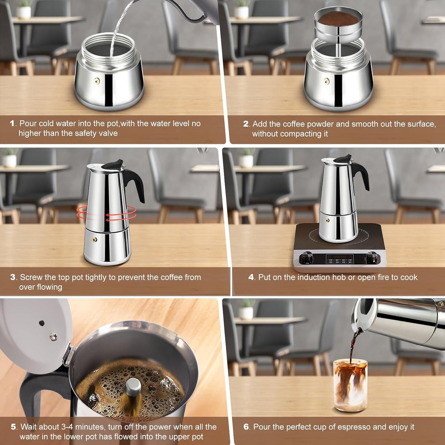 Stainless Steel Stovetop Espresso Moka Pot Coffee Maker, 200ml Brewer Size NEW