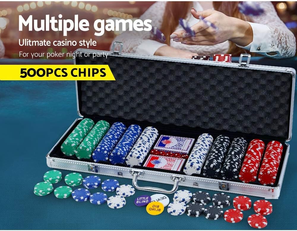 500 Piece Poker Chip Set with 5 Dice Casino Betting Chips Silver 500pcs NEW
