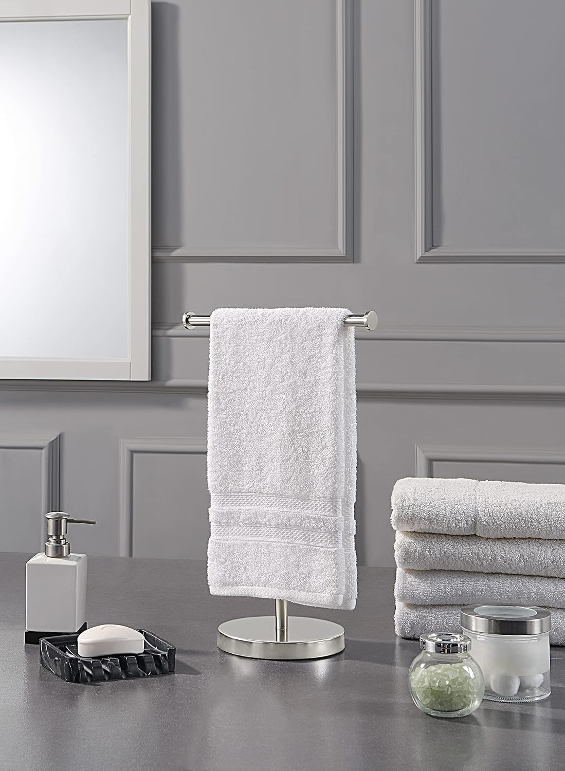 SunnyPoint Countertop Towel Holder Stand Stainless Steel T-Bar 16.5" Tall NEW