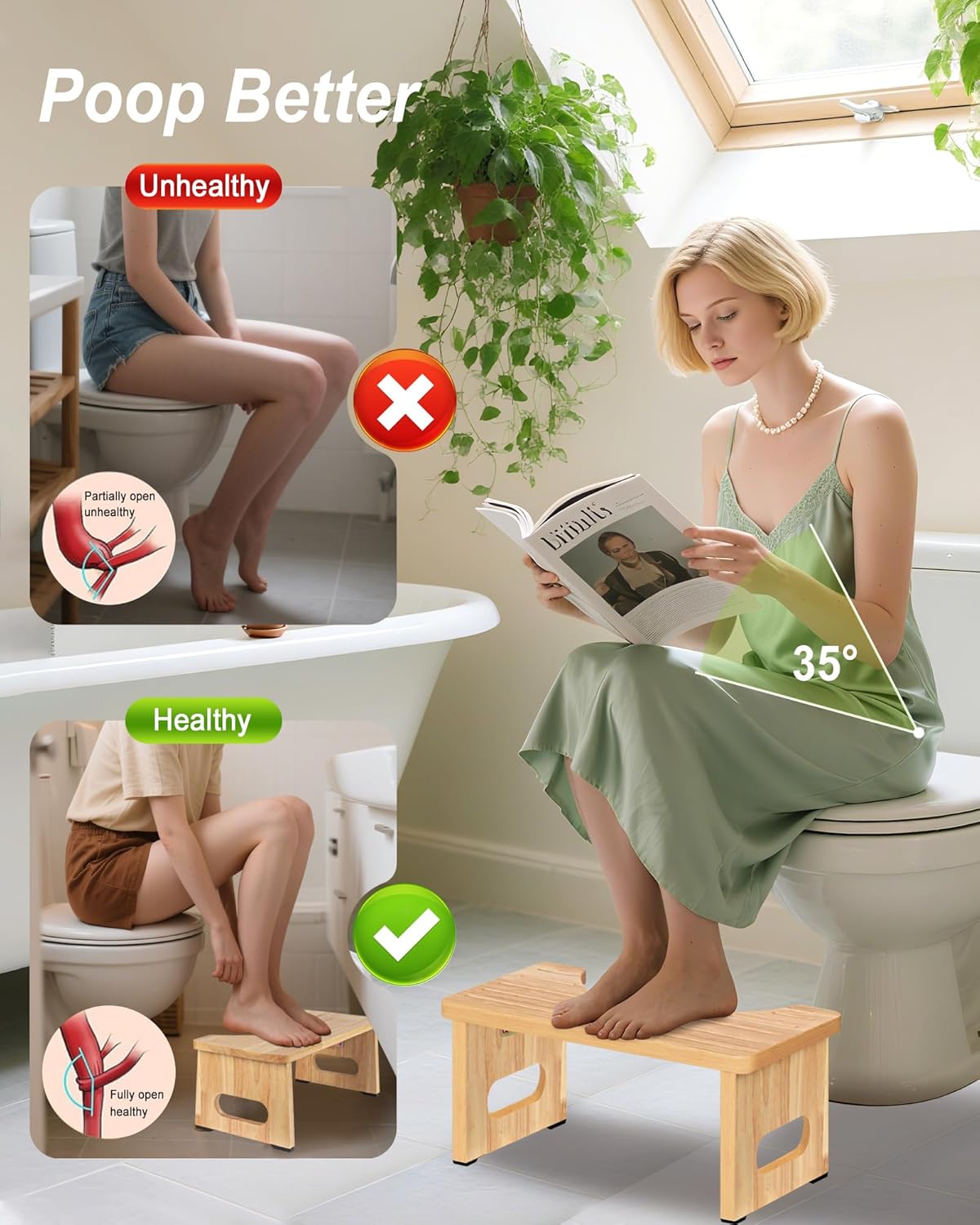 Foldable Portable Toilet Stool for Adults Natural Wood Squatting Standard NEW