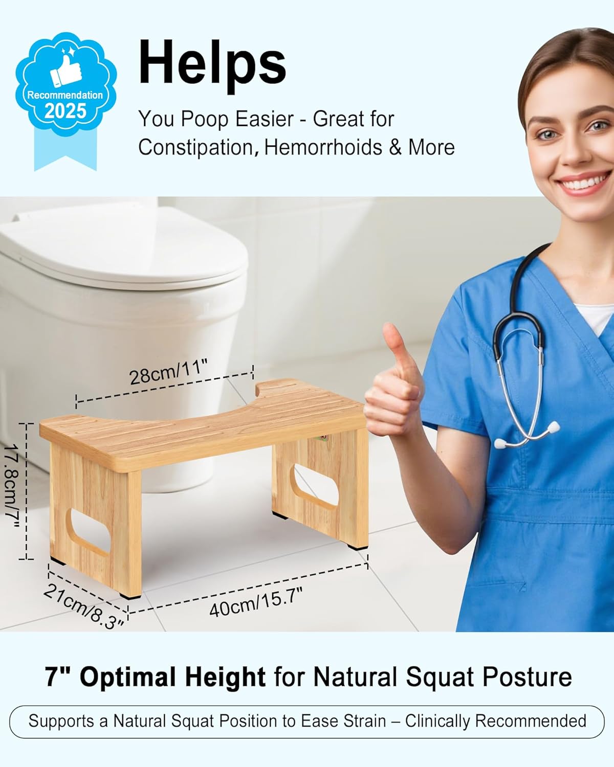 Foldable Portable Toilet Stool for Adults Natural Wood Squatting Standard NEW