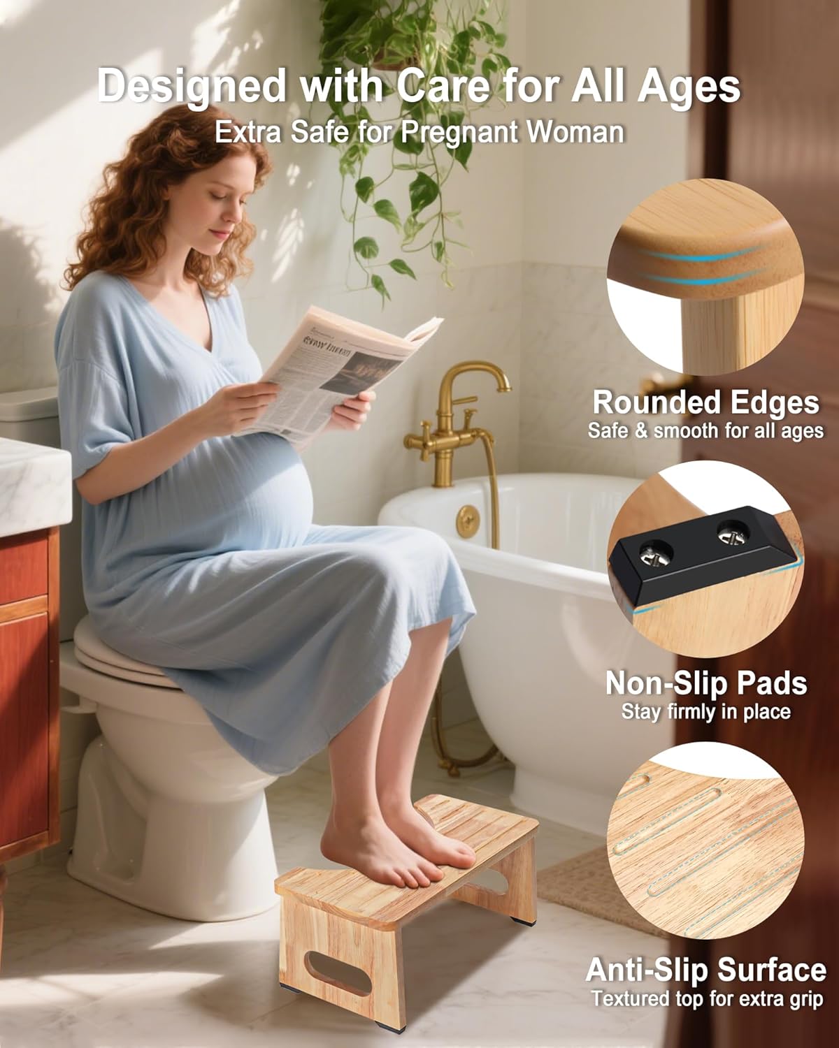 Foldable Portable Toilet Stool for Adults Natural Wood Squatting Standard NEW