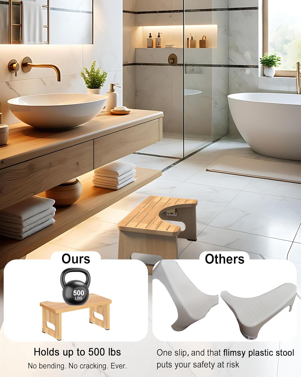 Foldable Portable Toilet Stool for Adults Natural Wood Squatting Standard NEW
