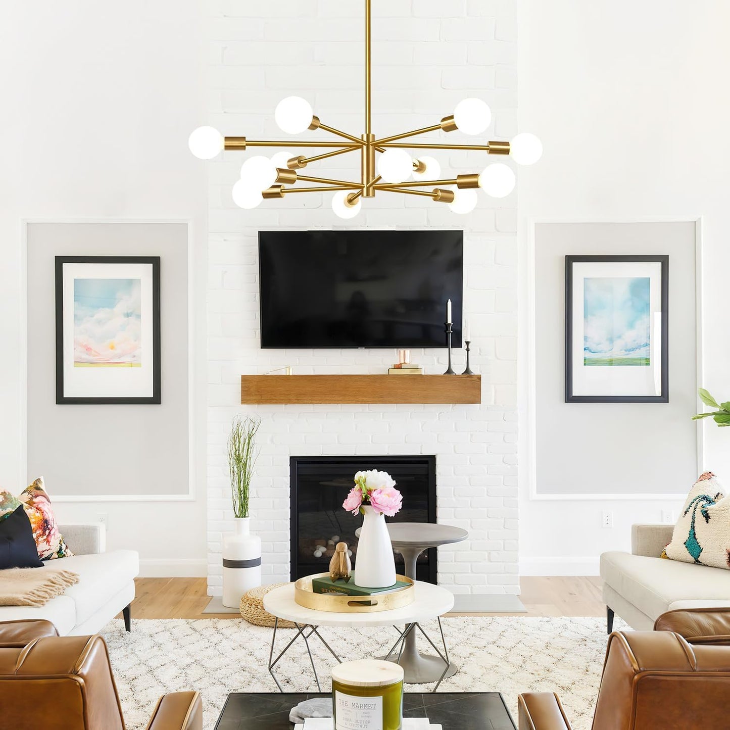 25-Inch Gold Chandeliers Mid-Century Modern Chandelier Ceiling Light NEW