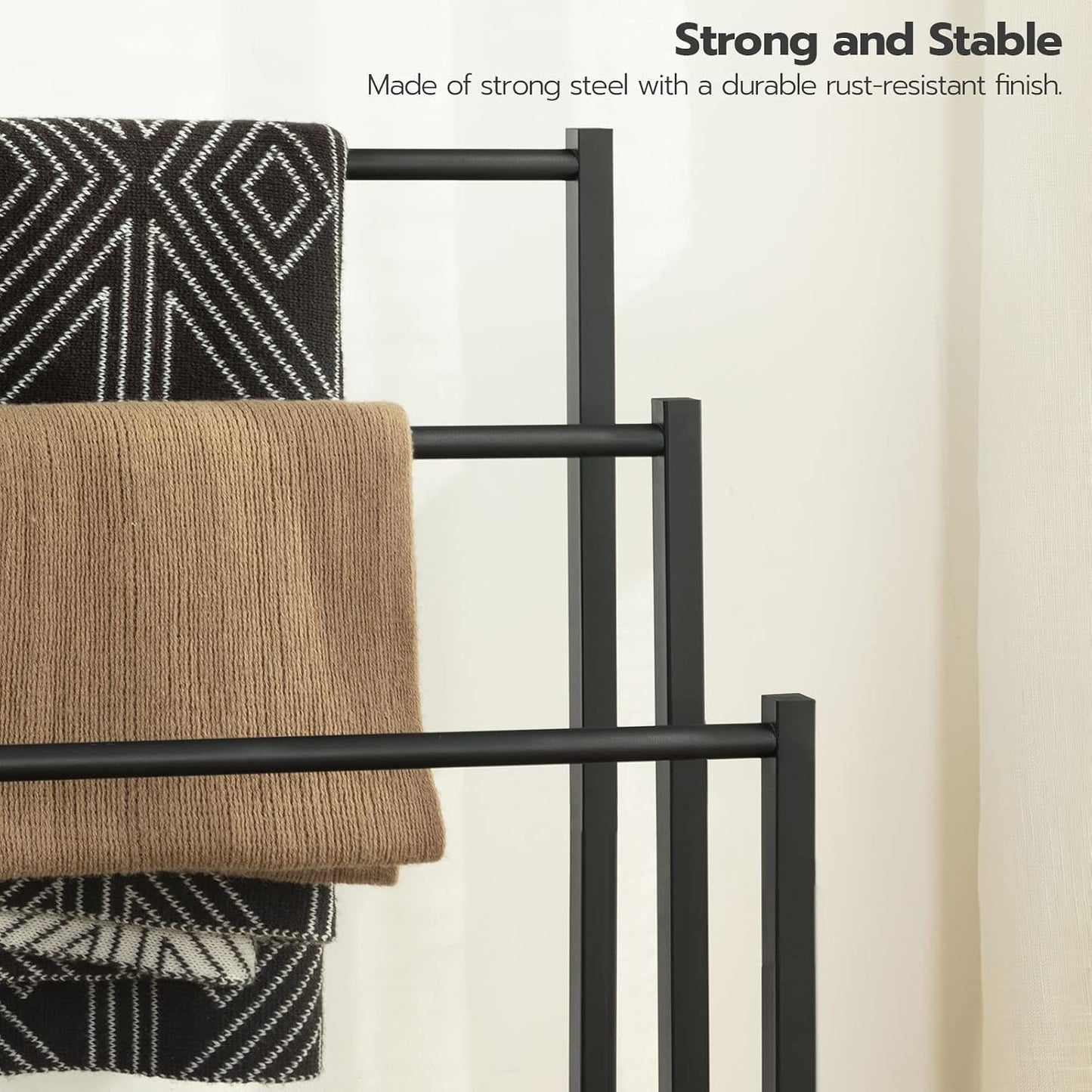 HOOBRO 3-Tier Metal Blanket Rack Towel Ladder Holder Rustic Brown & Black NEW
