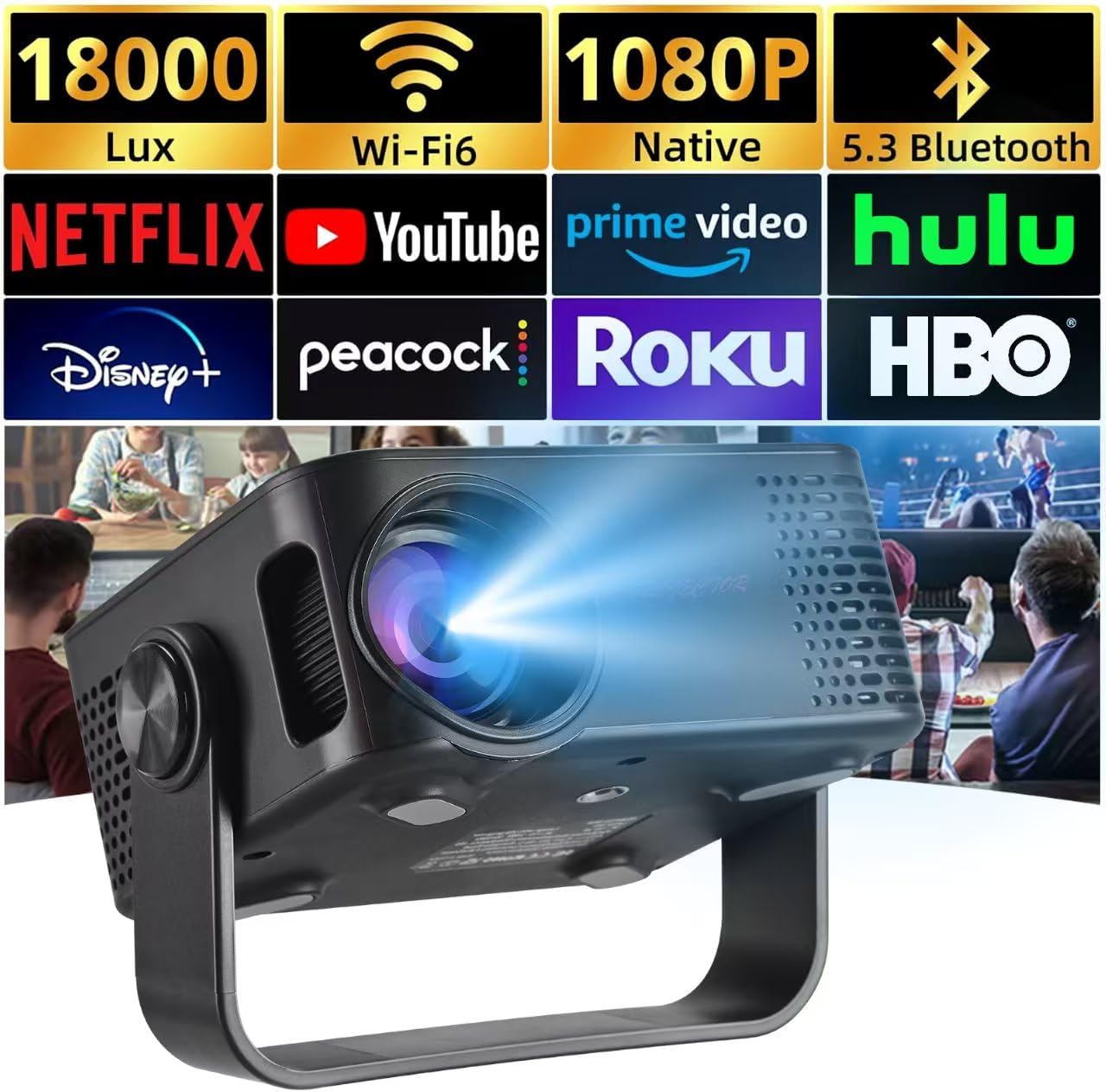 4K Portable Projectors WiFi Projector for Home Theater, Outdoor Movie Nights,
