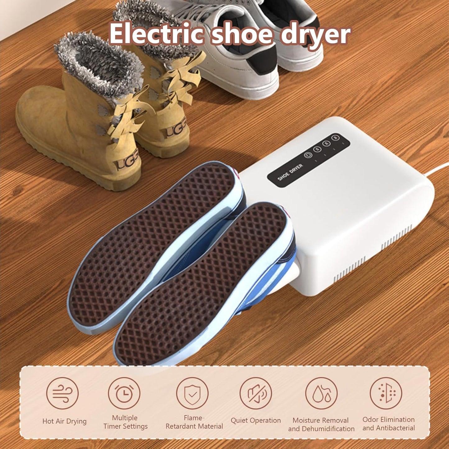 Electric Shoe Dryer Constant Temperature Quiet Fast-Dry Boot Cleaner White NEW