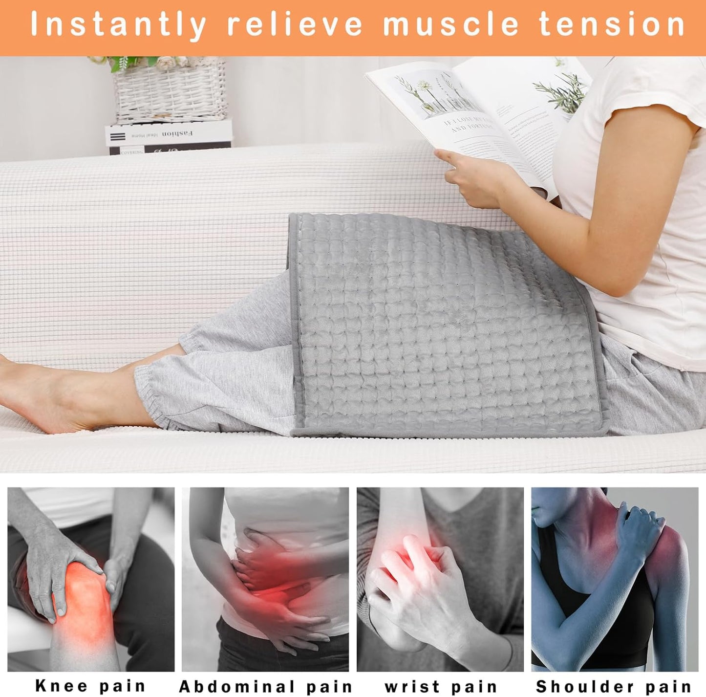 Soft & Cozy Electric Heating Pad for Back Body Pain Relief, 70x46cm Grey NEW