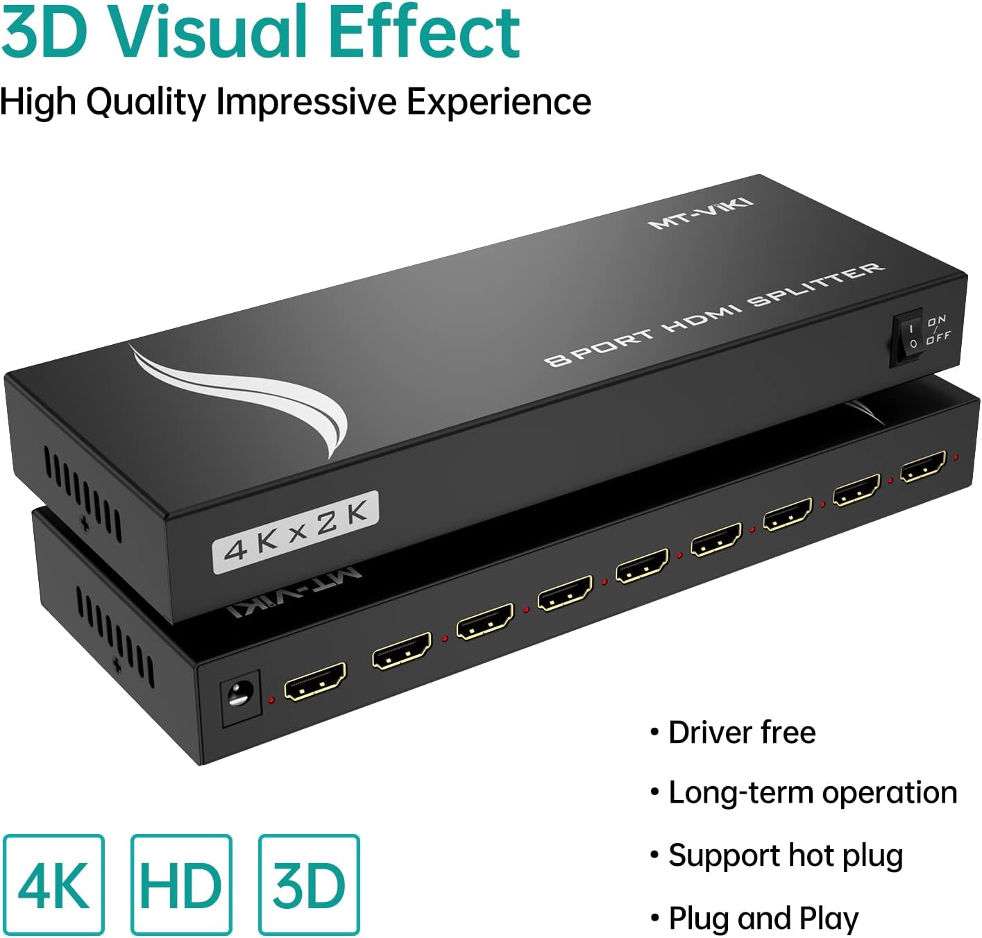 MT-VIKI 4K Splitters HDMI Splitter 1 in 8 Out Port Powered Multi Monitor DEMO