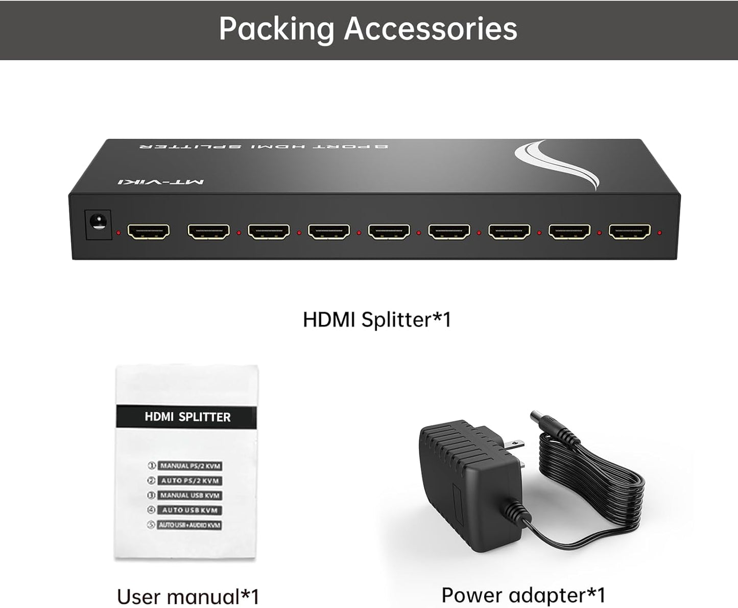 MT-VIKI 4K Splitters HDMI Splitter 1 in 8 Out Port Powered Multi Monitor DEMO