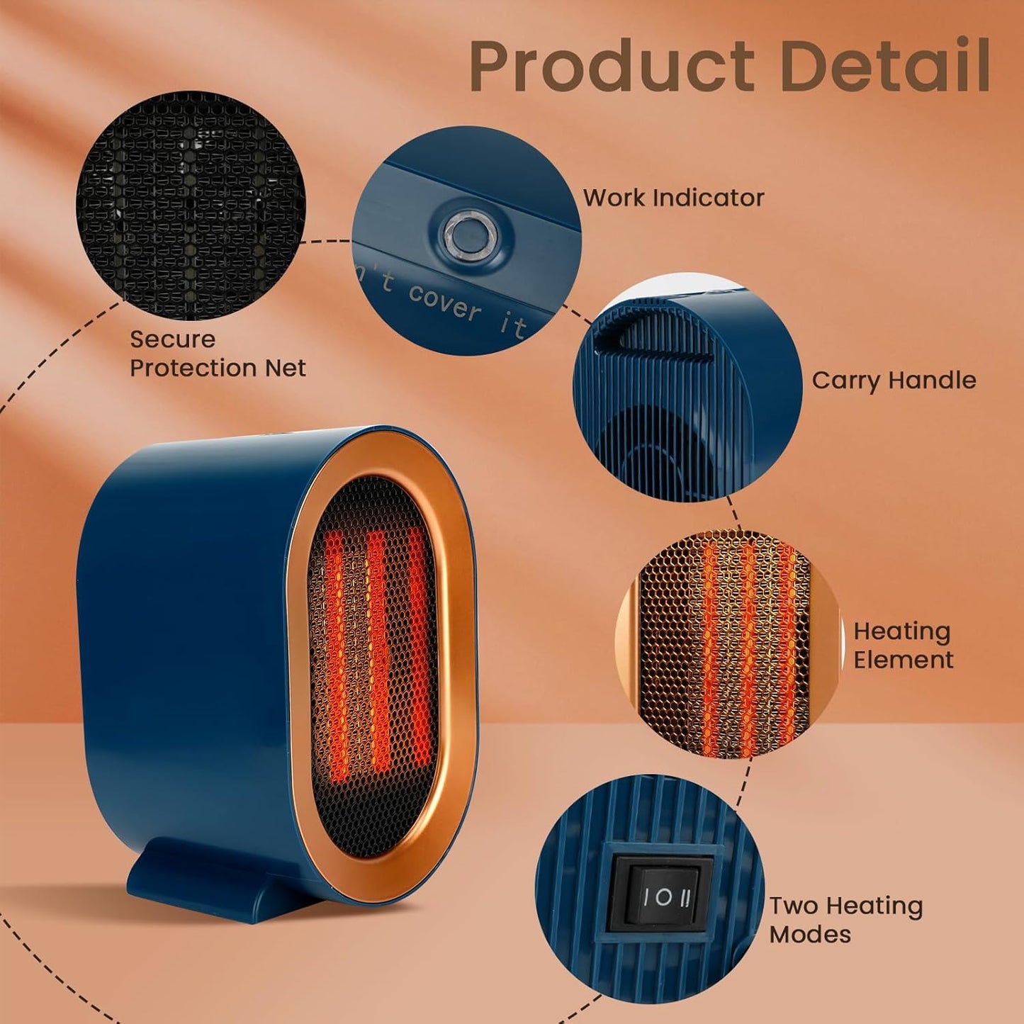 1200W Portable Heating Space Heater with Overheat and Tip-Over Protection NEW