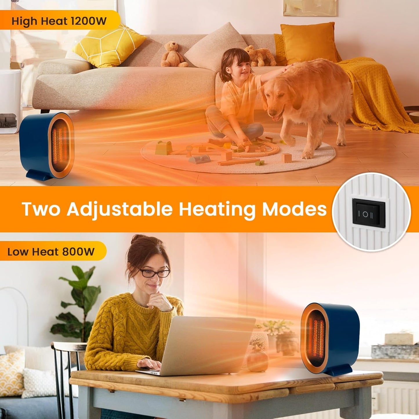 1200W Portable Heating Space Heater with Overheat and Tip-Over Protection NEW