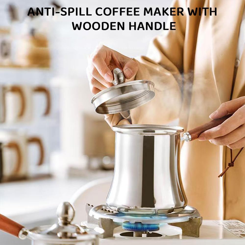Stainless Steel Turkish Coffee Maker with Milk Warmer, 550ml Silver NEW