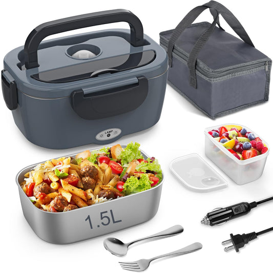 Portable Stainless Steel Lunch Box Food Warmer, 1.5L, Grey & Black, Boxes NEW