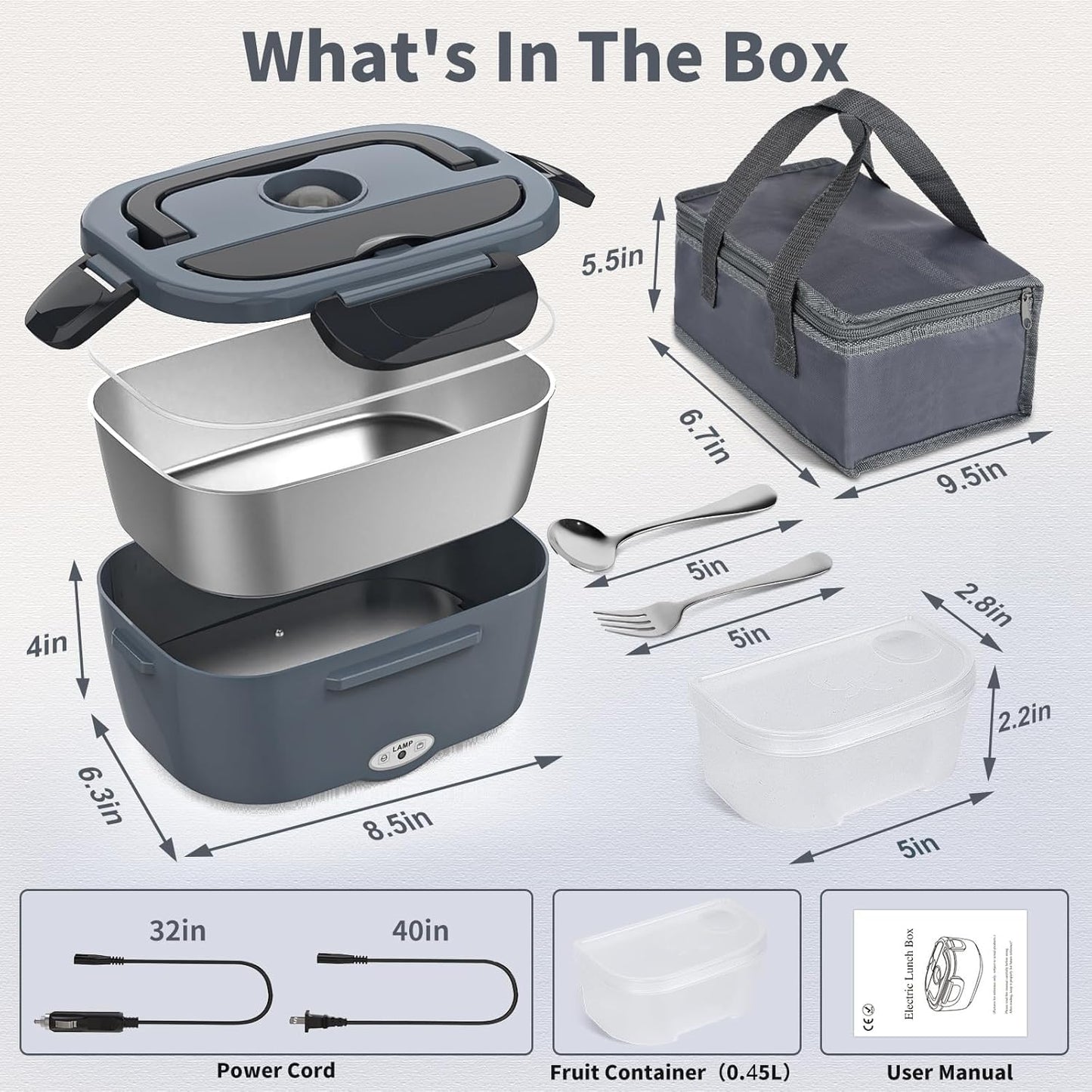 Portable Stainless Steel Lunch Box Food Warmer, 1.5L, Grey & Black, Boxes NEW