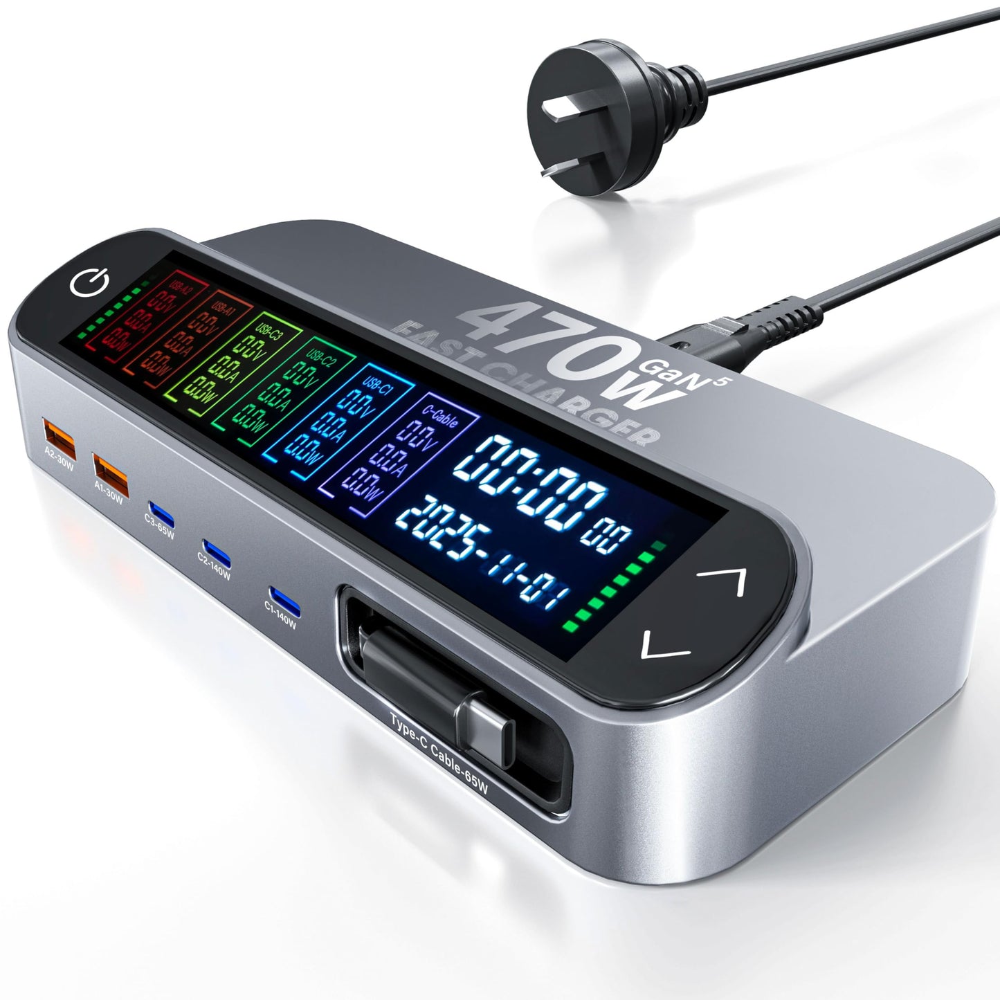 470W USB-C Chargers Charging Station Desktop Charger with GaN Technology, DEMO