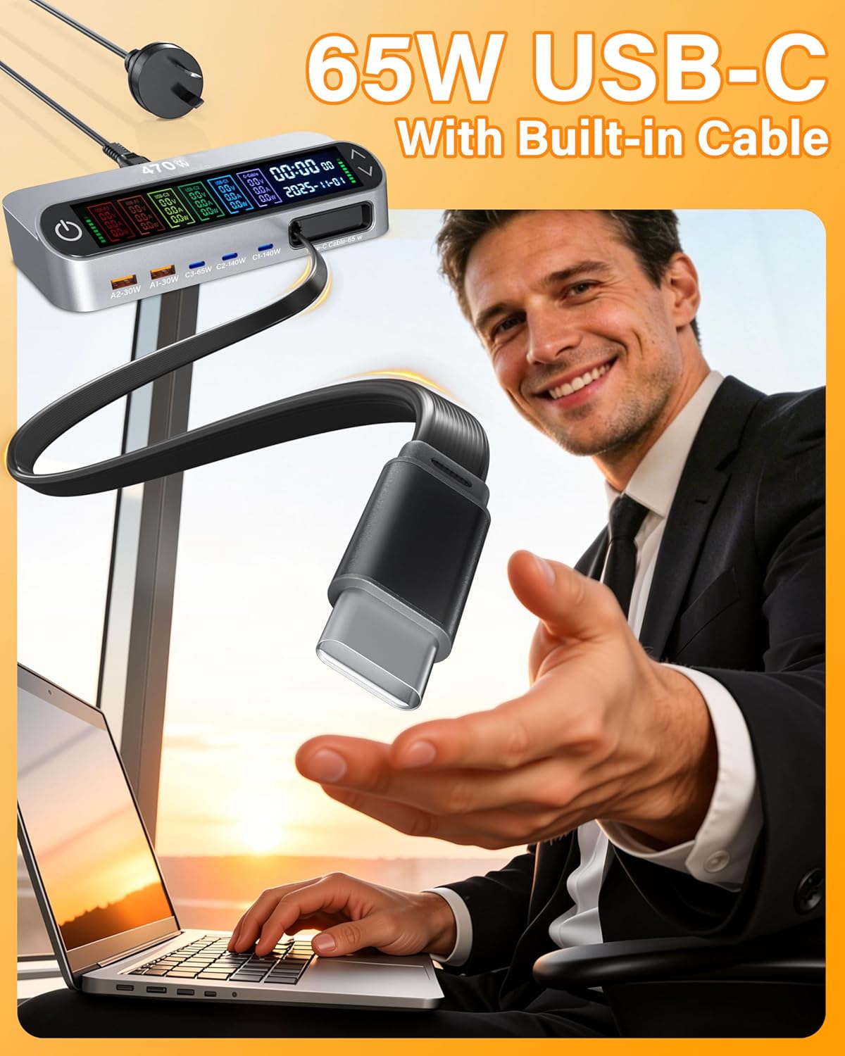 470W USB-C Chargers Charging Station Desktop Charger with GaN Technology, DEMO