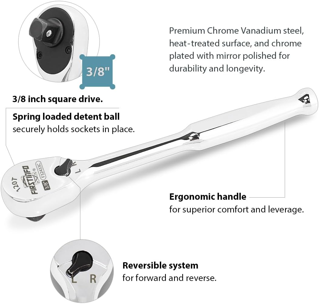 FIRSTINFO 3/8" Drive Ratchet Handle Wrench 120-Tooth Sealed Head Design NEW