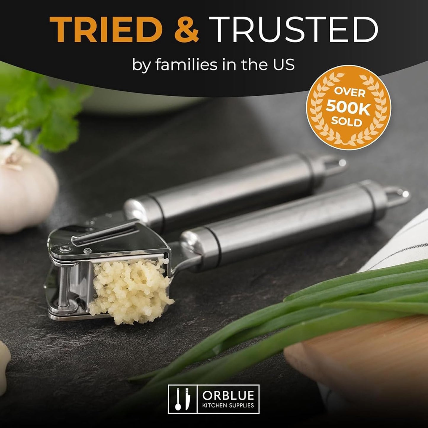 Durable Stainless Steel Garlic Press - Easy Clean, Rust-Proof, Dishwasher NEW
