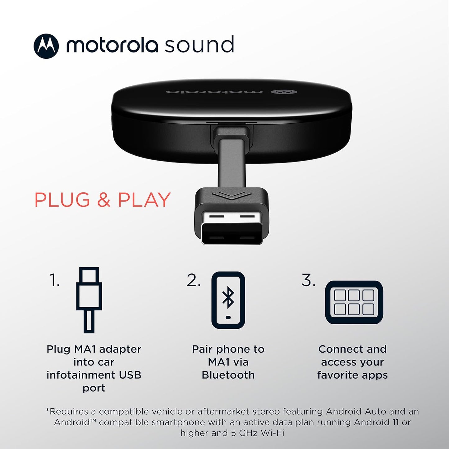 Motorola Sound Wireless Android Auto Car Input Adapter - Easy Setup NEW