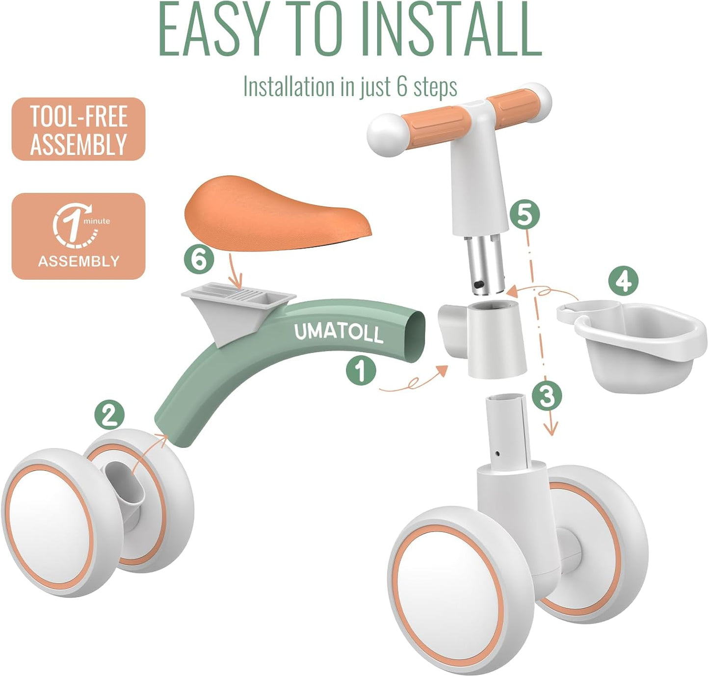 Umatoll Green Balance Bike for Toddlers Sturdy Ride-On Toy 55x25x35.5 cm NEW