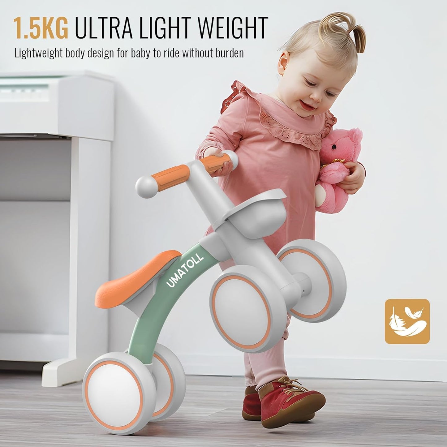 Umatoll Green Balance Bike for Toddlers Sturdy Ride-On Toy 55x25x35.5 cm NEW