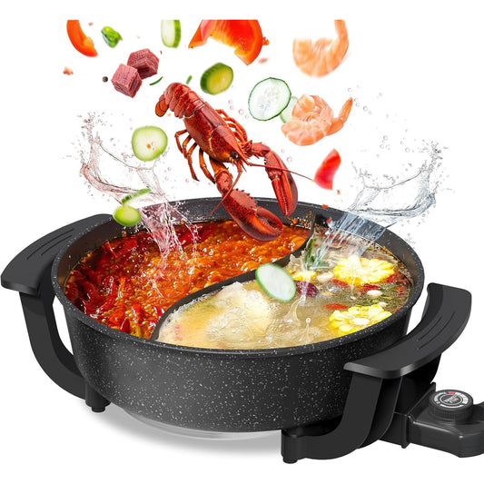 6L Electric Hot Pot with Divider Dual-Flavor Speciality Appliance Black NEW