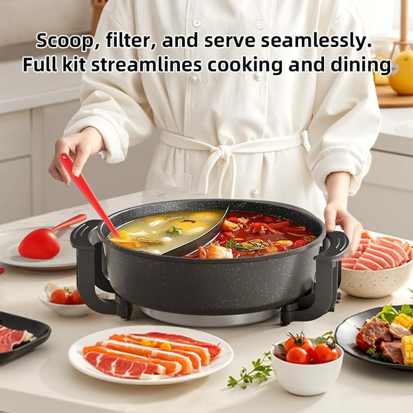 6L Electric Hot Pot with Divider Dual-Flavor Speciality Appliance Black NEW